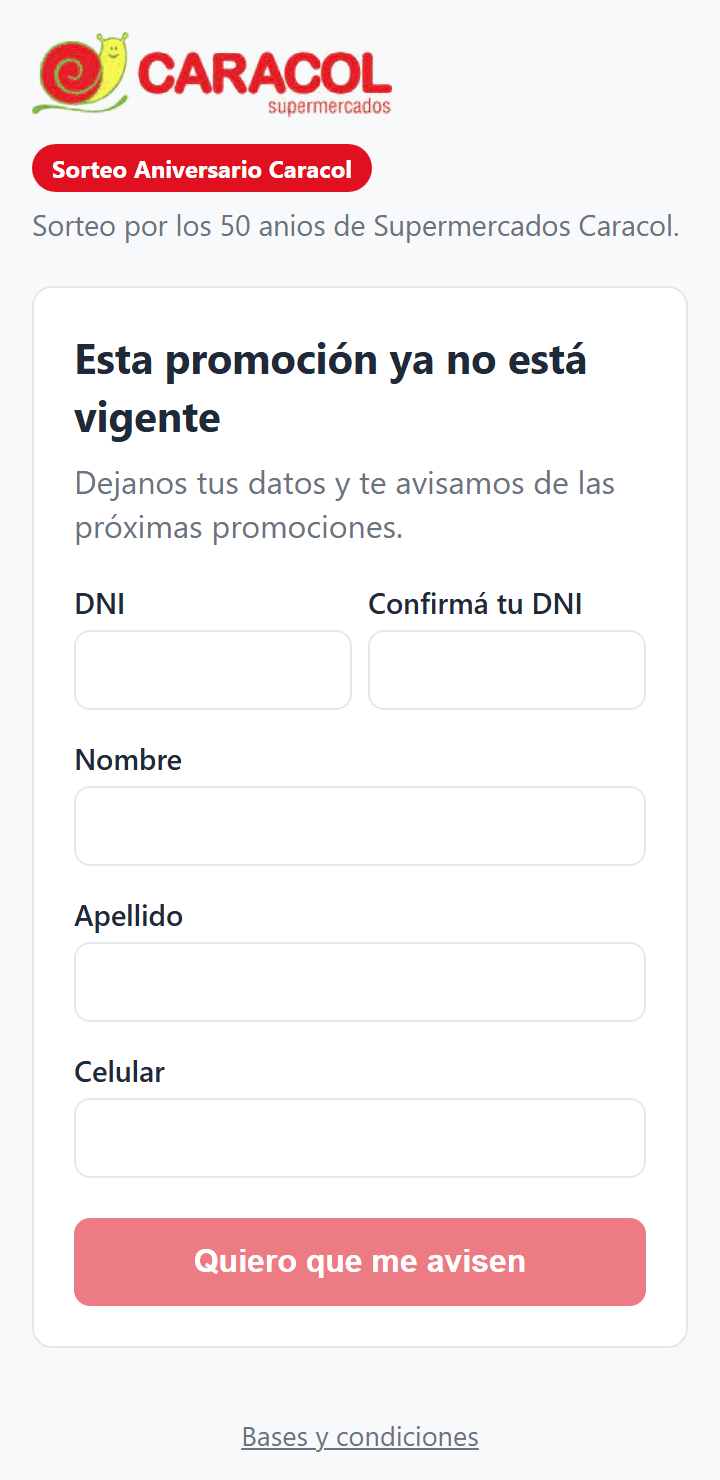 Pantalla: promoción no vigente, alta al padrón