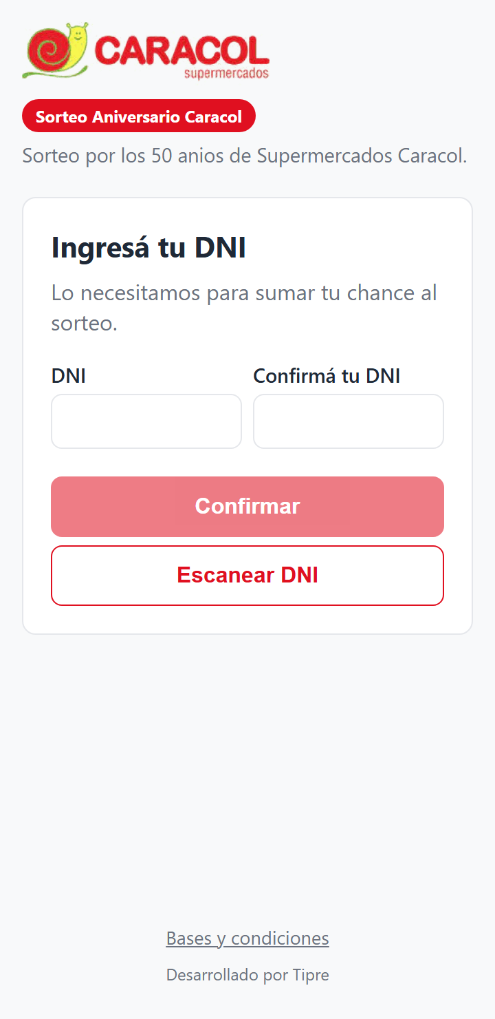 Pantalla: ingresá tu DNI, con opción de escanear